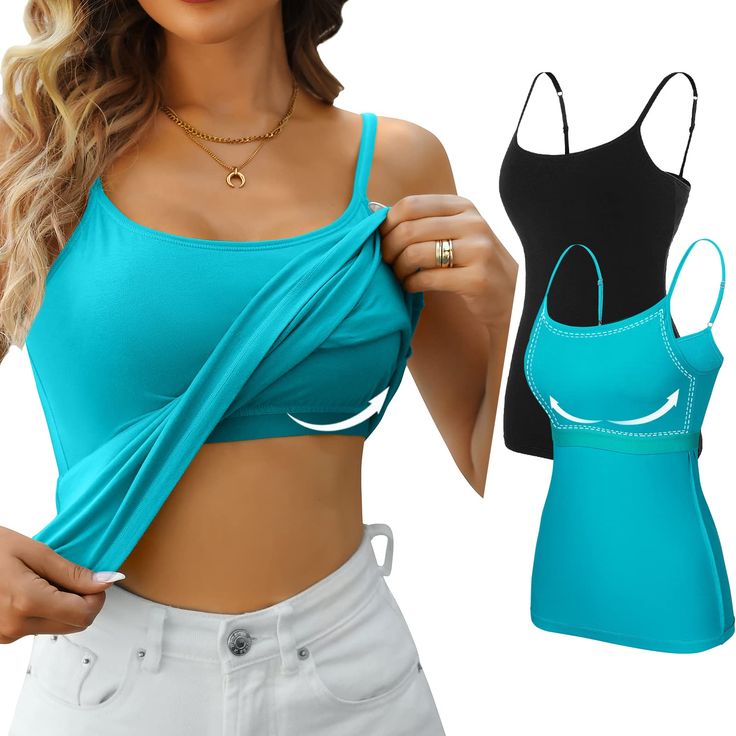 PRICES MAY VARY. FEATURES: Shelf bra, adjustable spaghetti straps, scoop neckline, solid color, more colors, soft cotton fabric, comfy to wear. It's a casual going out top in the summer and also can be used as a basic layer in the fall or cool weather SHELF BRA WITHOUT PADDING: The camisole tops for women with built in shelf bra and inserted elastic bands provide slight support and moderate coverage. Shelf Bra Tank Top for women can wear as a sleep top, also can wear as lingerie, yoga shirts and Sleeveless T Shirts Women, Layered Cami, Cotton Camisole, Camisole Bra, Bra Tank, Strappy Tank Tops, Womens Camisoles, Spaghetti Strap Tank Top, Tank Top Bras