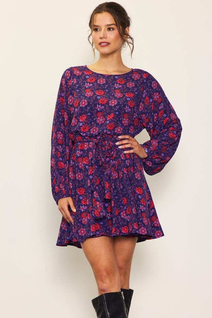 82% Acrylic, 10% Nylon, 8% Polyester Lined Long Sleeve Midi Dress For Spring, Long Sleeve Lined Midi Dress For Spring, Flowy Purple Mini Dress For Fall, Long Sleeve Lined Dress, Casual Purple Midi Dress For Fall, Purple Mini Dress For Fall, Purple Mini Dresses For Fall, Casual Purple Dresses For Fall, Casual Purple Spring Dress