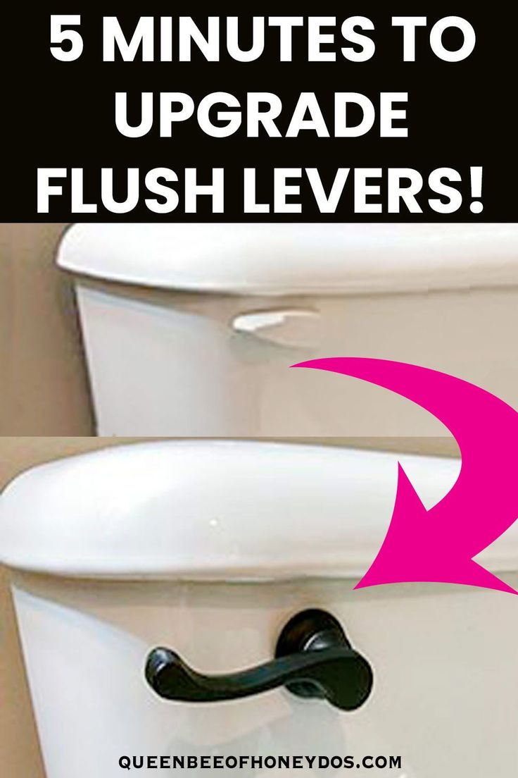 a toilet with the words 5 minutes to upgrade flush levers on it's side