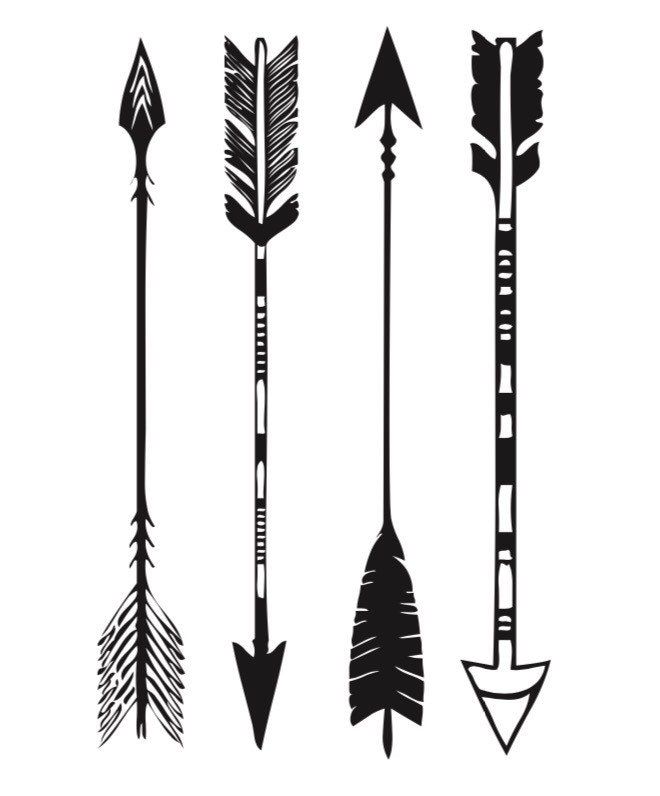 four arrows are shown in different sizes and shapes, one is black and white the other has