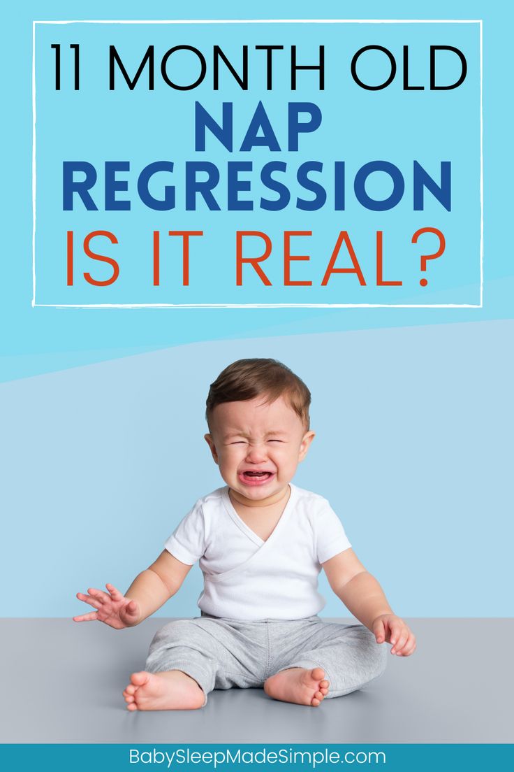 a baby crying while sitting on the floor with text overlay that reads 11 month old nap regression is it real?