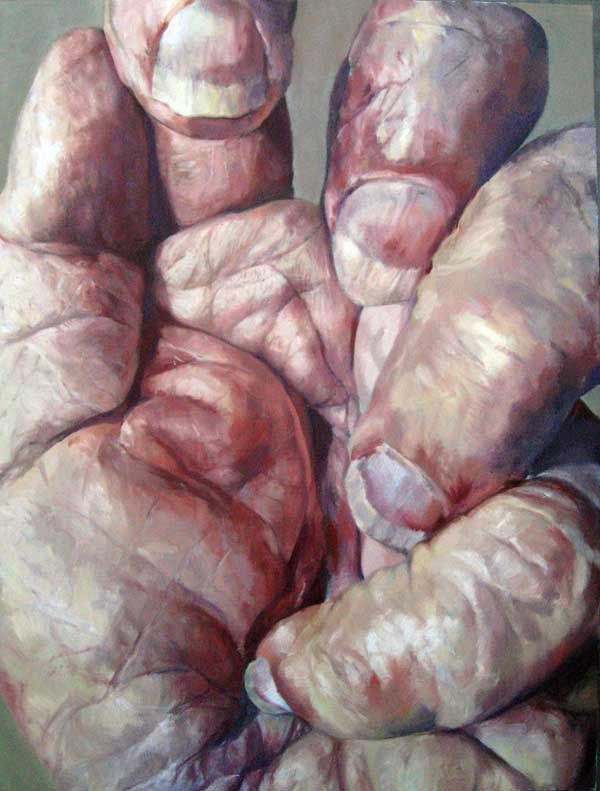 a painting of two hands holding each other with the words, try something different surenderr