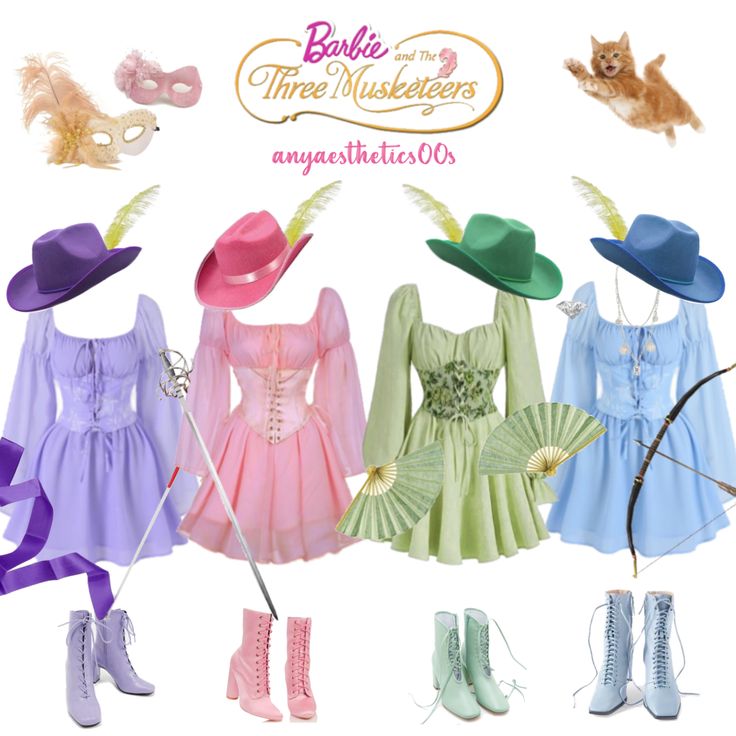 there are many different colored dresses and hats on this page, including one for the little miss muskers