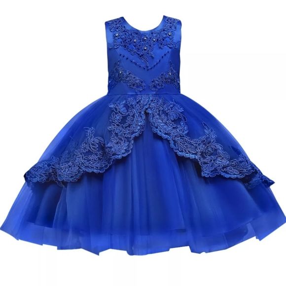 Royal Blue Lace Flower Girl Party Dress Gown 3-4 Rain Tip Top Kids Hi-Low High-Low Flower Girl Dress Gown Girl's Pageant Dress Gown Gorgeous Lace Bow Full Skirt. With Train Gorgeous For A Baptism, Christening, Pageant, Jr Junior Bridesmaid, Wedding, Flower Girl, Easter, Recital, Birthday Party, Photo Shoot, Dance E.T.C Why Pay Top $ For Sugar, Tiffany, Ritzee, Little Rosie, Joyfolie, Dollcake,Chasing Fireflies? Retail $118+ Tax Check Out My Other Girl's Gowns! Save Big Here! All Sales Final Royal Blue Flower Girl Dress, Blue Lace Flower, Blue Lace Wedding Dress, Kids Formal Dresses, Girls Birthday Party Dress, Green Formal Dresses, Wedding Dresses For Kids, Tulle Party Dress, Sisters Wedding