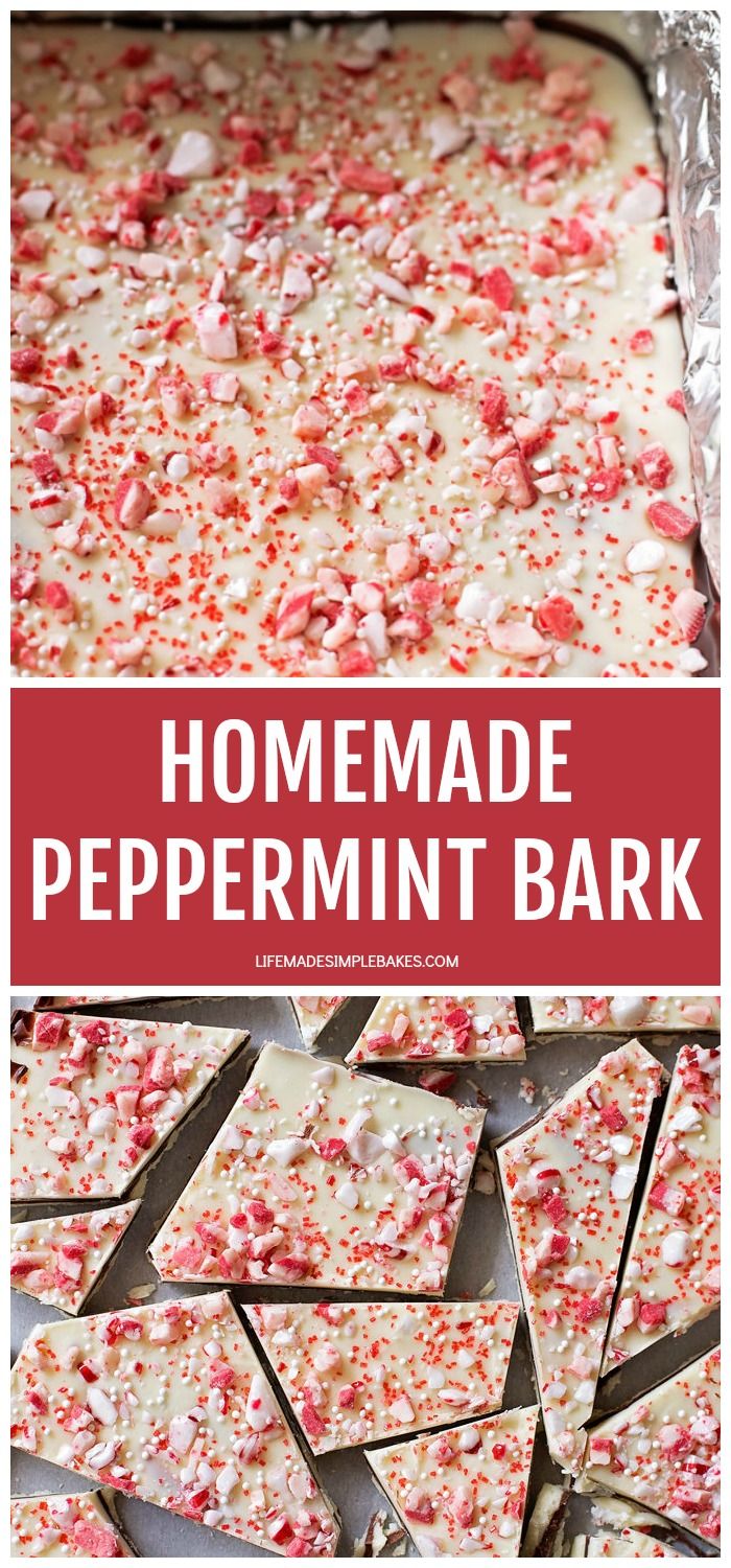 homemade peppermint bark recipe with text overlay