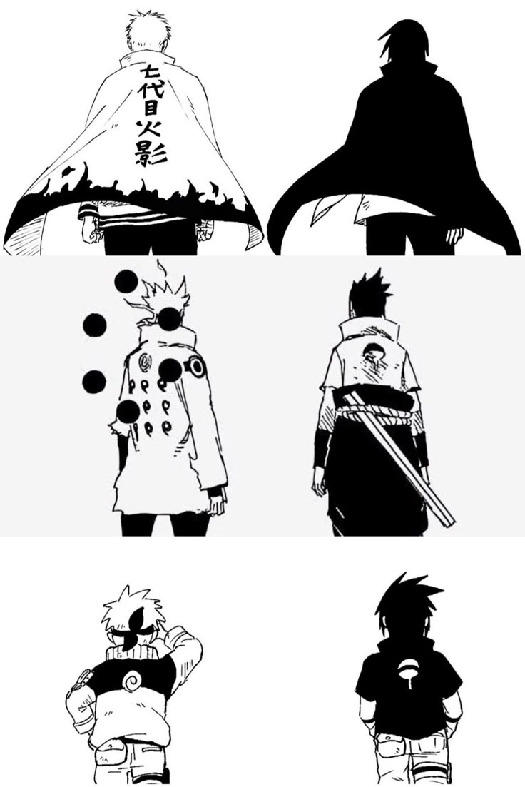 the silhouettes of naruto and his friends in different poses, from one to five