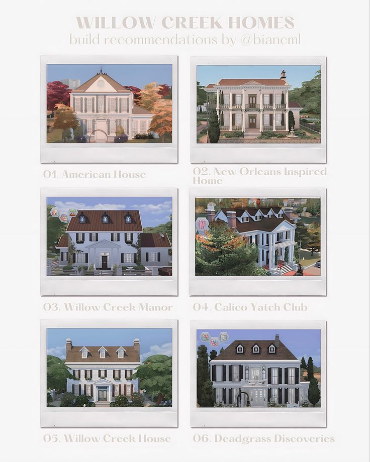 four different styles of houses with pictures on them