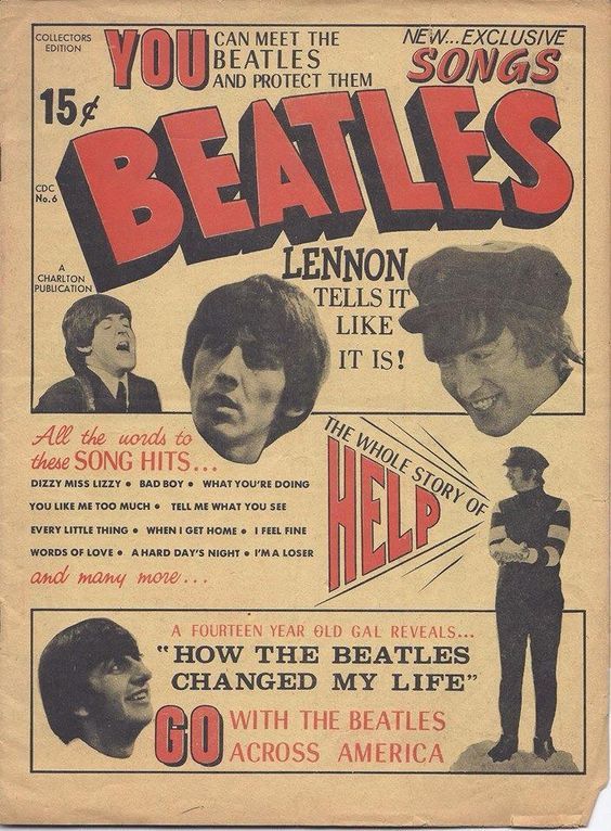 an advertisement for the beatles concert, with pictures of their faces and words on it