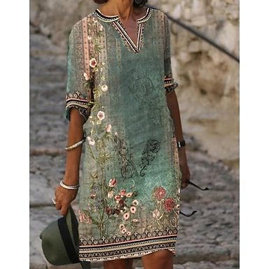 Straight Clothes, Midi Shift Dress, Shift Dresses, Dress Sleeve Styles, Mini Robes, Ethnic Dress, Green Midi Dress, Long Sleeve Floral Dress, Vestido Casual