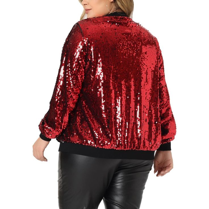 This exquisite jacket is designed to make you stand out from the crowd with its dazzling sequin sparkle design and full zip-up closure in the front. The soft edges of this jacket add a touch of rustic charm to its cool and cropped silhouette. Whether you pair it with jeans or a dress, this stylish jacket is sure to turn heads wherever you go. This Metallic Jacket is suited for a range of occasions including parties, cocktail events, and nights out. Pair it with your favorite jeans or a dress for Sparkle Design, Metallic Jacket, Soft Edges, Plus Size Halloween, Stylish Jackets, Bomber Jackets, Red Jacket, Casual Fits, Jacket Style