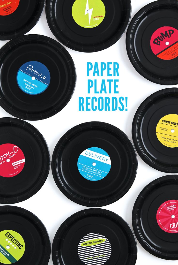 many different records are arranged on a white background with the words paper plate records written in blue