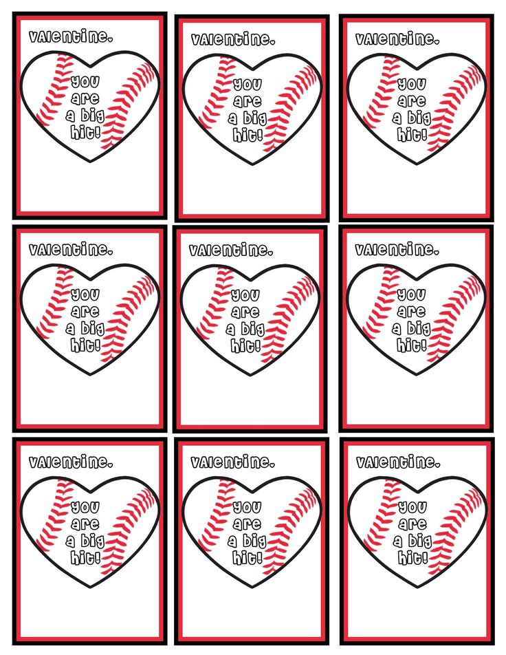 valentine's day gift tags with baseballs in the shape of hearts and words