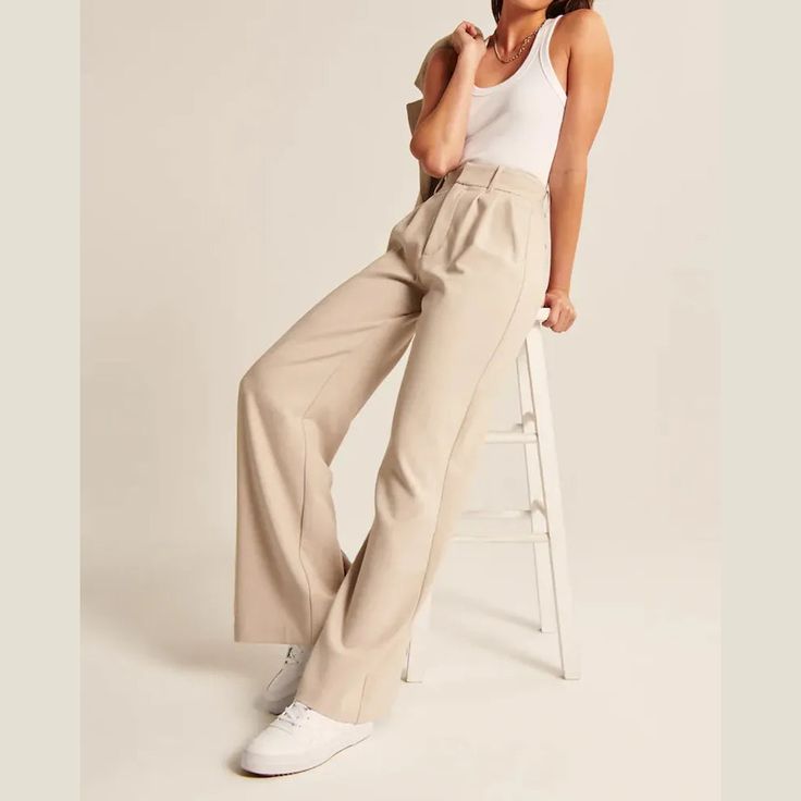 Women High Waist Long Palazzo Pants Trousers Our pants are expertly designed to comfortably fit your figure. Your best features are highlighted by classic cuts and slim-fitting styles. You may pair them with a variety of tops and they make wonderful basics. Our classic designs are ageless. Fits all sizes The wide-leg pants' innovative functional waistband offers lots of elasticity and long-lasting comfort to ensure your all-day comfort. Extremely high-rise pants with a relaxed, tailored wide-leg Beige Hose, Womens Palazzo Pants, Jumpsuit Chic, Tailored Pants, Women Pants Casual, Belleza Natural, Straight Pants, Ponchos, Shirts & Tops