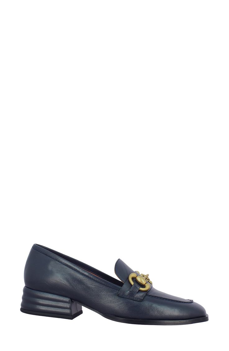 Brushed hardware enriches the vamp of a loafer-inspired pump balanced by a squared-off moc toe and sculptural block heel. 1" heel Leather upper and lining/synthetic sole Imported Flip Flop Slippers, Low Block Heels, Sweaters And Leggings, Kids Boots, Women's Pumps, Loafers Men, Girls Shoes, Kids Shoes