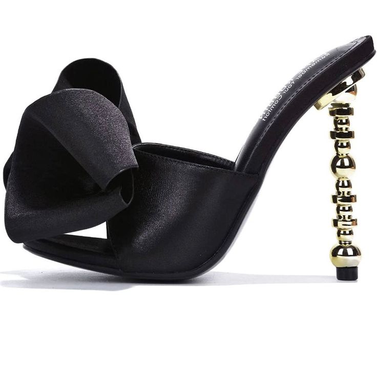 Heel Height: 4.4 inches Gold Sculptural Heels Almond-toe Mules Bow Detail ***RUNS SMALL : RECOMMEND GOING 1 SIZE UP Sculptural Heels, High Heels For Women, Black Shoes Heels, Heels For Women, Size 11 Heels, Casual Sneakers Women, Open Toe Shoes, High Standards, Toe Shoes