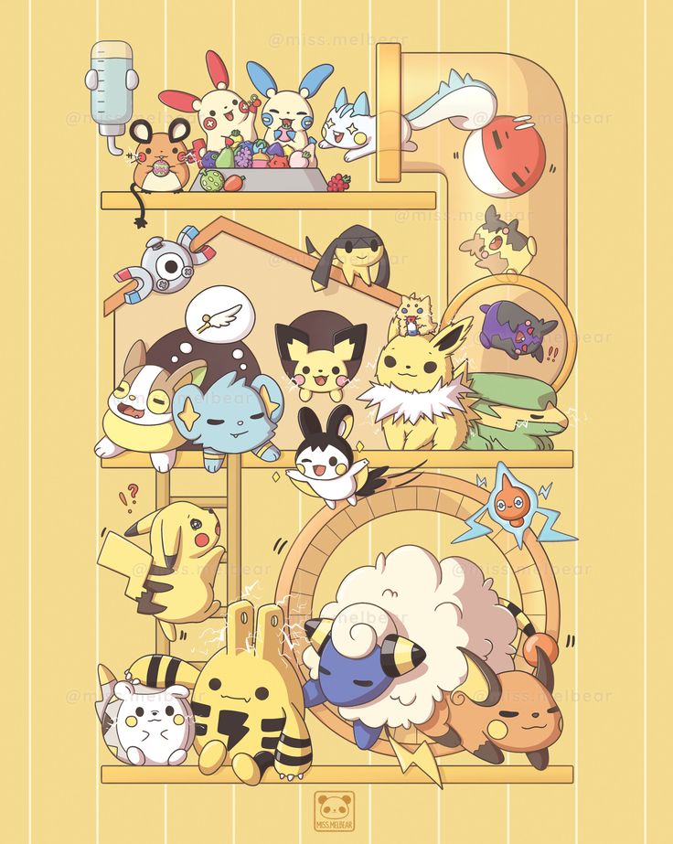 the pokemon poster has many different types of characters on it, including pikachu and other