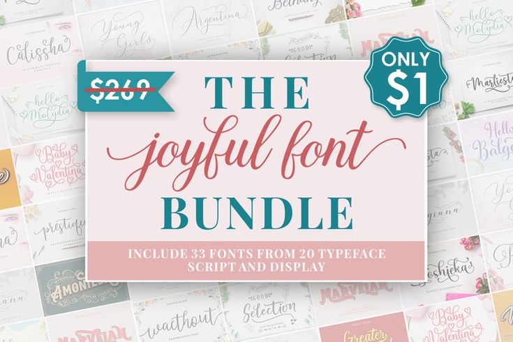 the joyful font bundle includes 31 font styles from 20 vintage script and display only $ 1