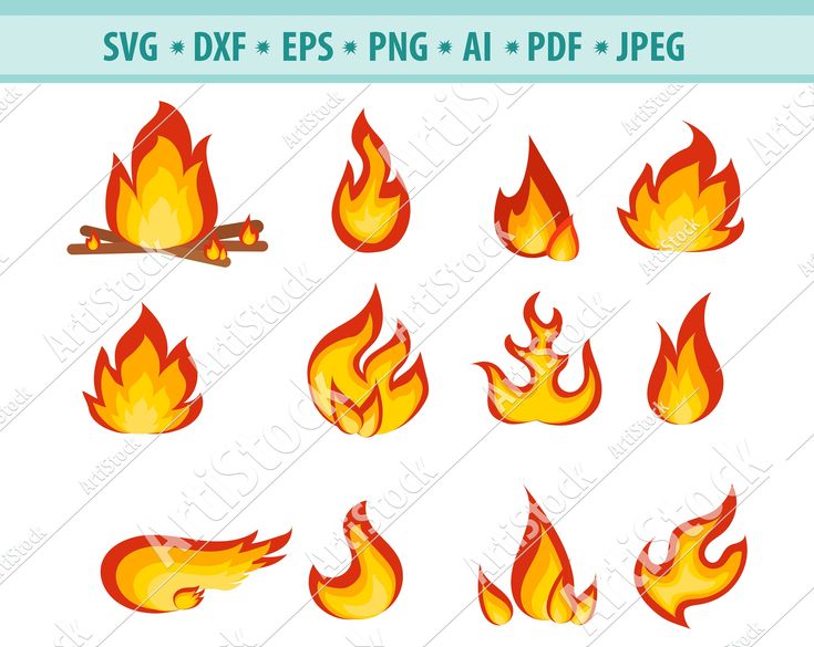 fire flames clipart set with different shapes and sizes, including the letters svg dxf eps png