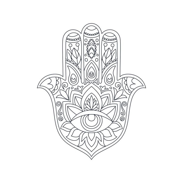 a hamsa with an intricate design on the top and bottom half, in black and white