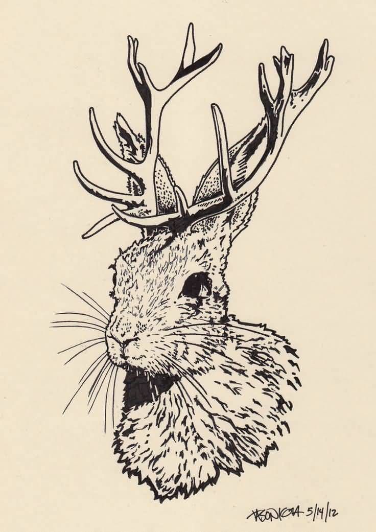 a drawing of a deer with antlers on it's head