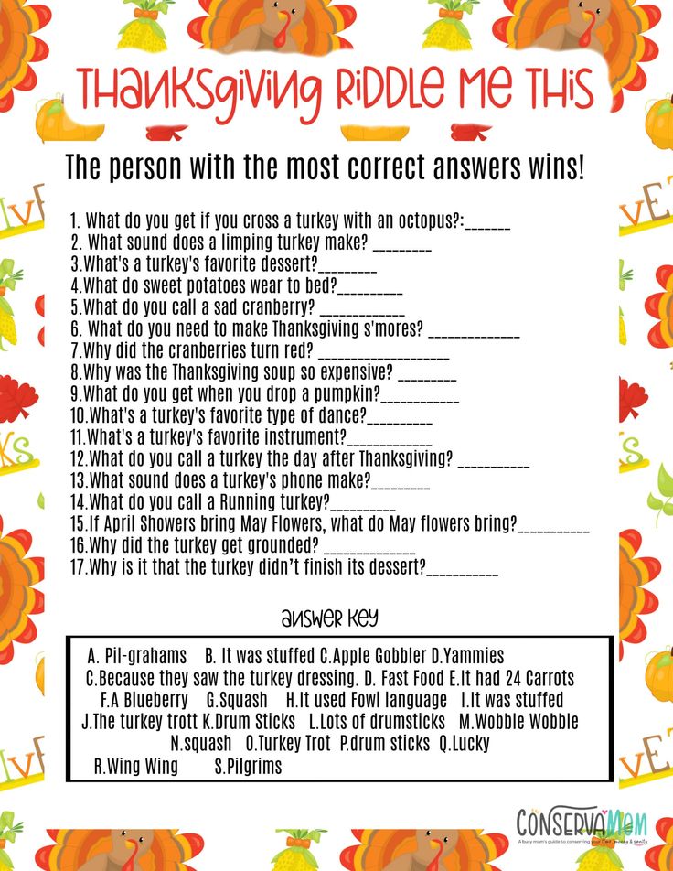 a thanksgiving riddle game with turkeys on it