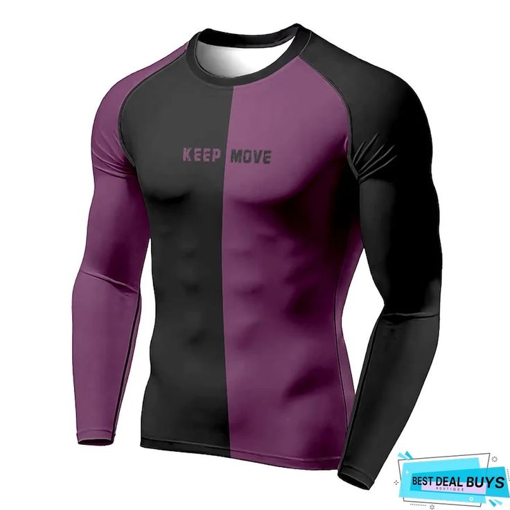 Men's Compression Shirt Running Shirt 3D Print Long Sleeve Base Layer Athletic Athleisure Spandex Breathable Quick Dry Moisture Wicking Fitness Gym Workout Running Sportswear Activewear White Yellow | BestDealBuys Fitted Color Block Activewear For Running, Functional Purple Sports Top, Purple Moisture-wicking Training Tops, High Stretch Activewear With Letter Print For Gym, High Stretch Letter Print Activewear For Gym, Purple Sportswear Training Top, Purple Sportswear Tops For Training, Color Block Crew Neck Sports Top, Color Block Crew Neck Top For Sports