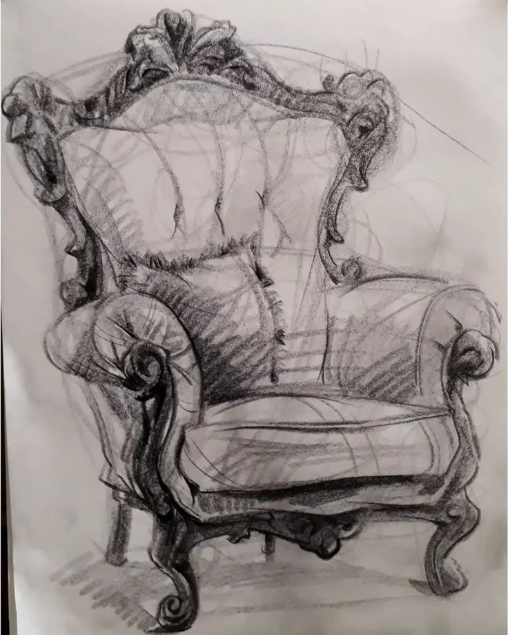 a drawing of a chair with a tulle on it's back and arms