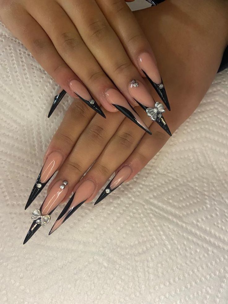 Black Long French Tip Nails, Stiletto Black French Tip Nails, Black French Stiletto Nails, Black French Tip Stiletto Nails, Long Black French Tip Nails, Stiletto French Tip, French Stiletto Nails, French Noir, French Stiletto