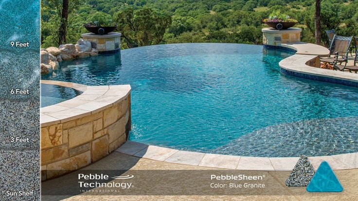 an outdoor swimming pool surrounded by stone steps