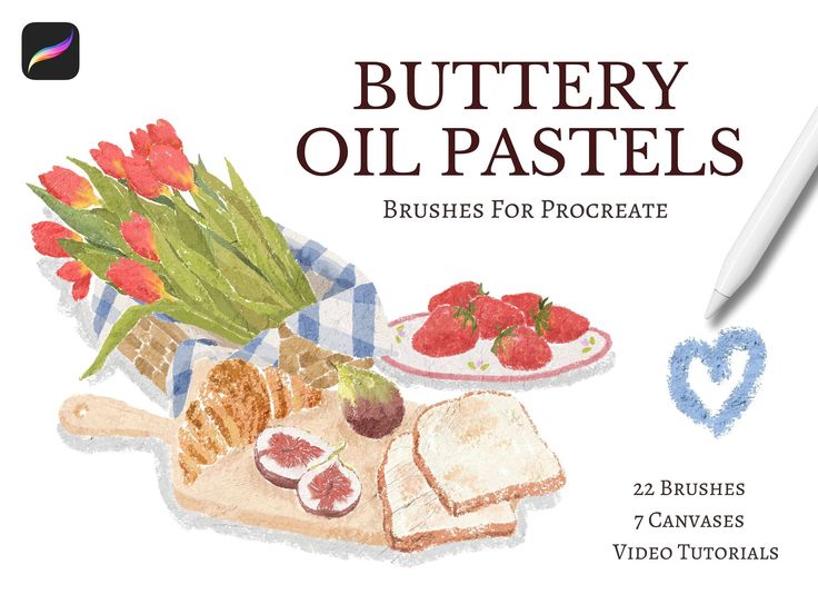 an advertisement for buttery oil pastels, including strawberries and cranberries