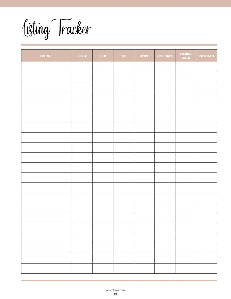 A picker listing tracker for eBay with columns for listing name, reference number, SKU, quantity, price, list date, expiry date, and sold date. Inventory List Template, Inventory Printable, Inventory Tracker, Inventory List, Sales Tracker, Small Business Planner, Ebay Selling, Inventory Management, Store Organization