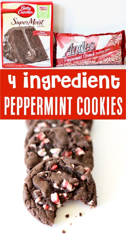 chocolate peppermint cookies are stacked on top of each other with the words ingredient