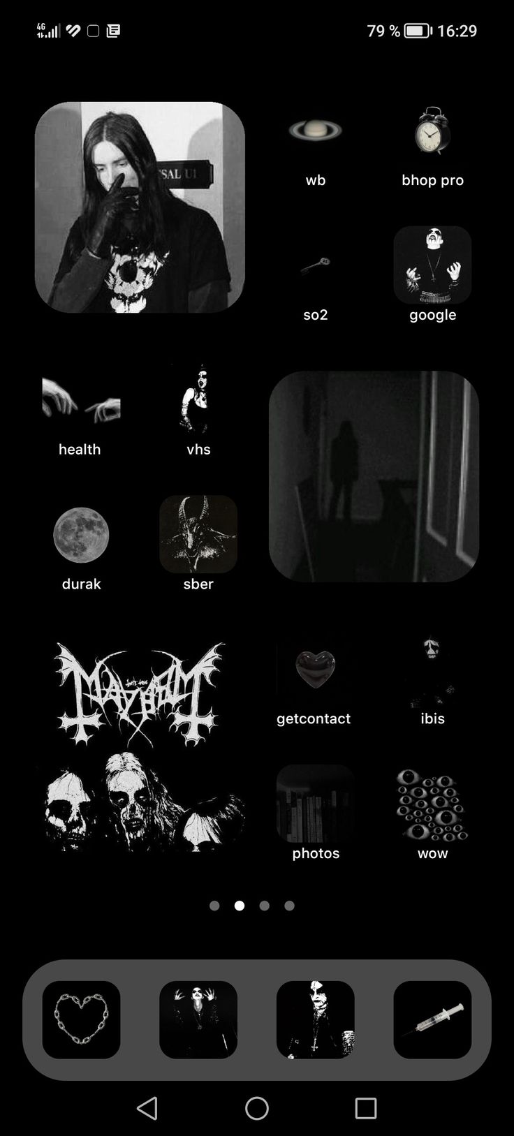 Black metal Black Themed Homescreen, Dark Ios 16 Wallpaper, Black Ios 16 Homescreen, Iphone Black Theme, Black Ios Homescreen, Gothic Homescreen, Black Ios 16 Wallpaper, Black Ios Layout, Emo Phone Layout