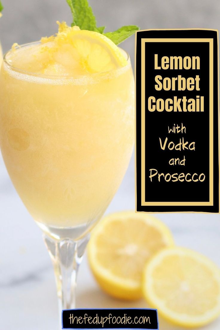 a lemon sorbet cocktail with vodka and prosciuo on the side