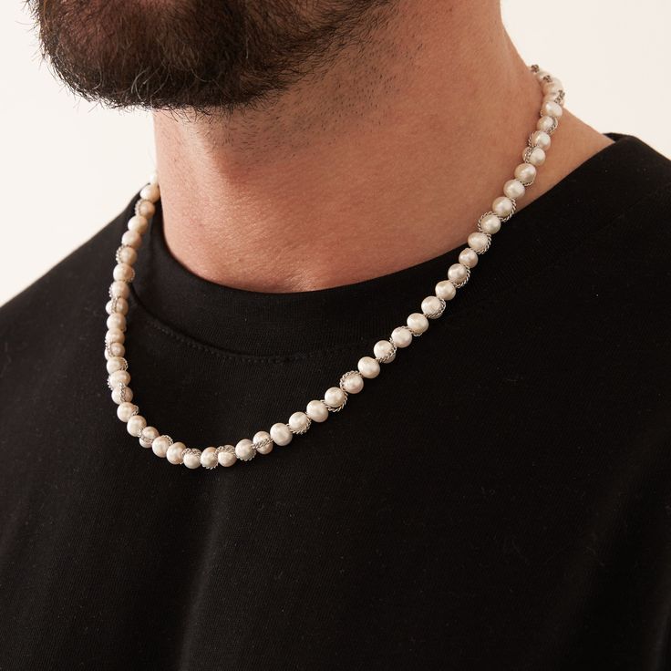 If it's not the real deal, it's not CRAFTD. Real freshwater pearls intertwine with a 1mm Silver rope chain, hand-strung and secured with an adjustable-length lobster clasp. CRAFTD with all-natural pearls sourced directly from Mother Nature, no two pieces are alike - ensuring a one-of-a-kind Necklace for your collection. Wear it solo as a statement piece, or pair it with your favourite silver chains for a layered summer look. ✓ Real Freshwater Pearls✓ Rhodium & 316L Stainless Steel✓ Water, Heat, Adjustable Silver Beaded Necklace With Pearl Chain, Silver Pearl Necklace With Adjustable Chain And Round Beads, Everyday Silver Single Strand Pearl Necklace, Adjustable Pearl Necklaces With Silver Beads, Adjustable Sterling Silver Pearl Necklace With Pendant, Gift Pearl Necklace With Adjustable Chain And Round Beads, Gift Pearl Necklace With Adjustable Round Beads, Adjustable Pearl Beaded Necklace, Adjustable Silver Beaded Pearl Necklace