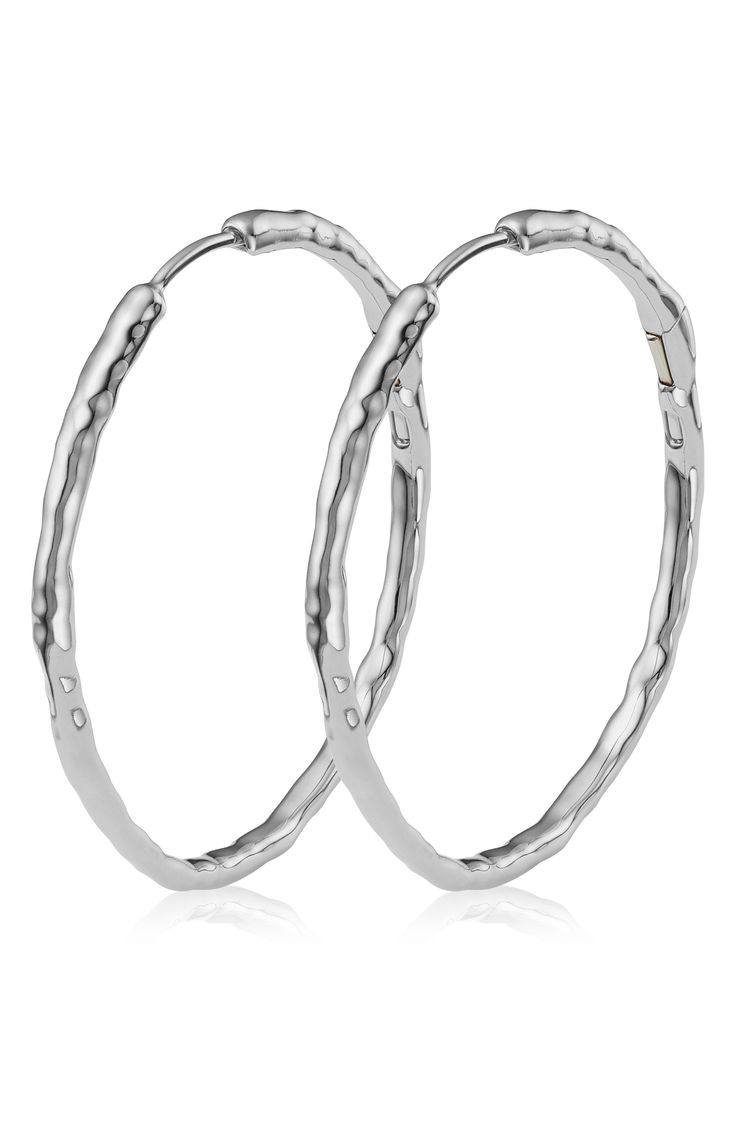 These organically shaped, high-polished hoops are beautiful worn solo, but also can be accessorized with Monica Vinader pendant charms, sold separately. Style Name:Monica Vinader Siren Muse Large Hoop Earrings. Style Number: 6028312. Available in stores. Polished Metal Round Hoop Earrings, Hoop Metal Jewelry With Polished Finish, Polished Metal Hoop Jewelry, Luxury Small Hoop Silver Earrings, Elegant Hammered Hoop Earrings, Elegant Small Hoop Hammered Earrings, Elegant Hammered Round Hoop Earrings, Luxury Silver Small Hoop Earrings, Elegant Hammered Small Hoop Jewelry