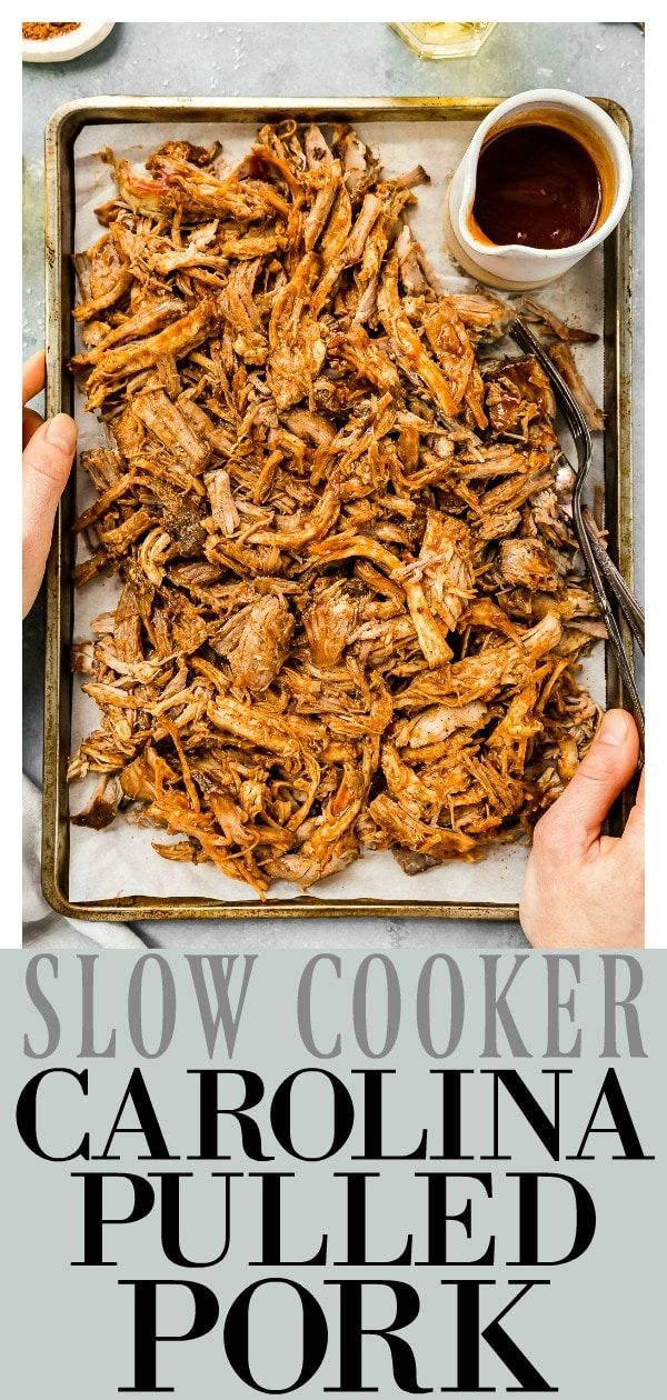 slow cooker carolina pulled pork on a baking sheet