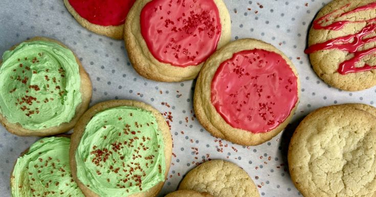 cookies with green, red and pink frosting on them