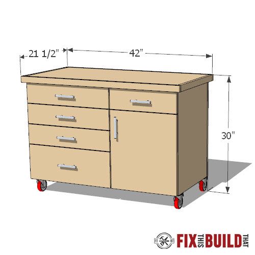 an image of a cabinet on wheels with measurements