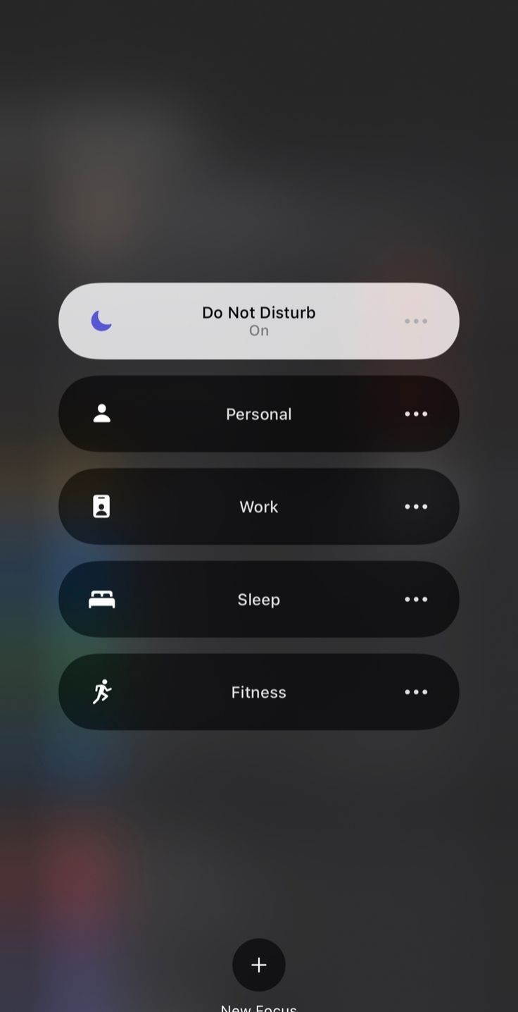 the menu for an app that is showing different buttons and options to do not disturb