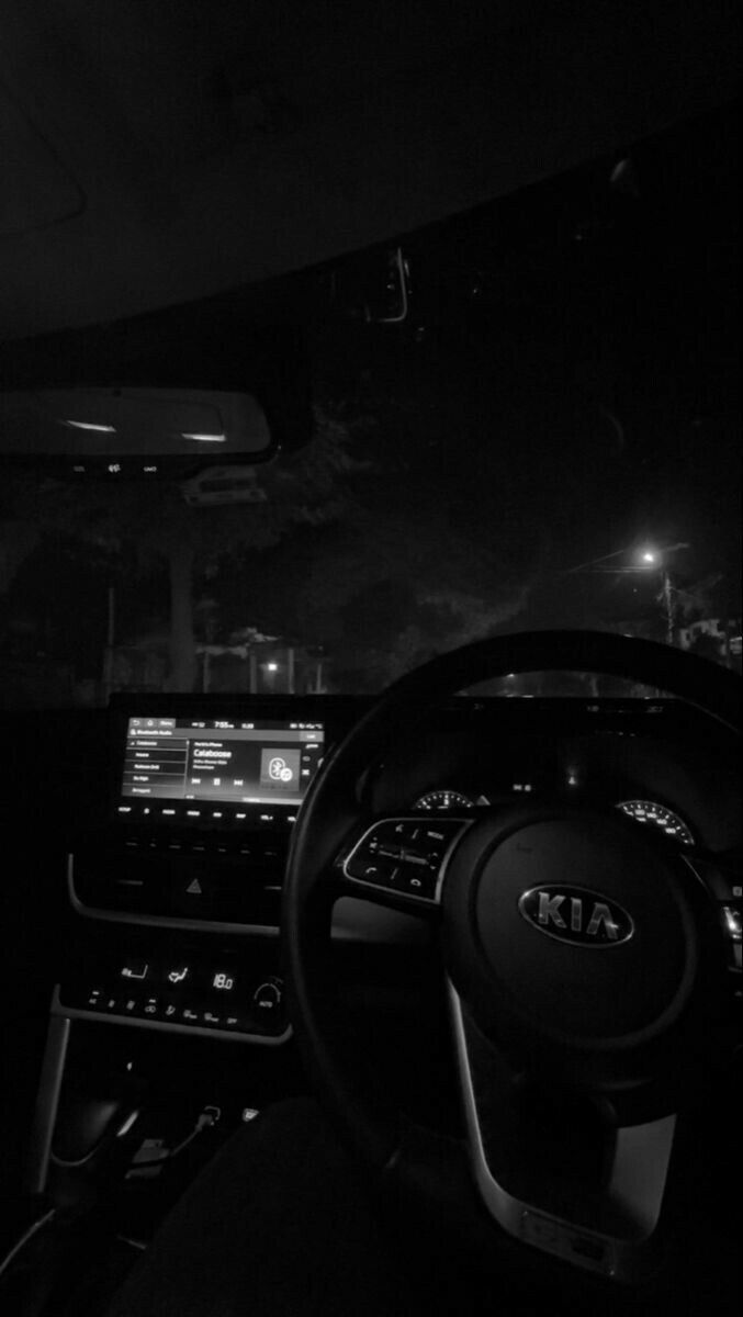 the interior of a car at night time