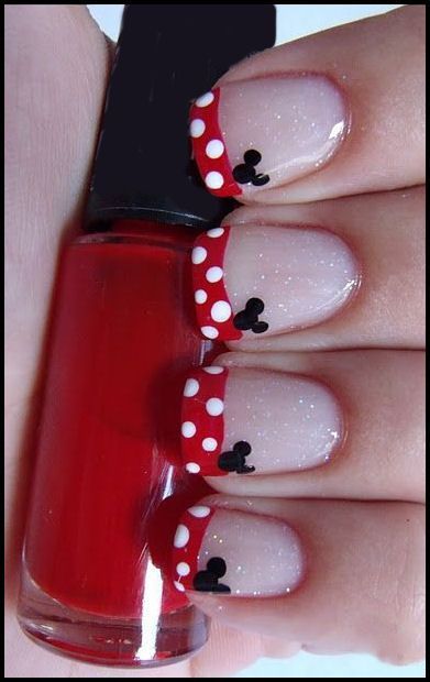 Perfect Mani for Disney World :)                                                                                                                                                                                 More Clear Glitter Nails, Disney Nail Designs, Mickey Mouse Nails, Minnie Mouse Nails, Mickey Nails, Nail Art Disney, Disney Nails, Clear Nails, Nail Arts