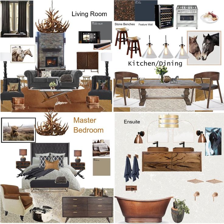 a collage of different rooms with furniture and decor