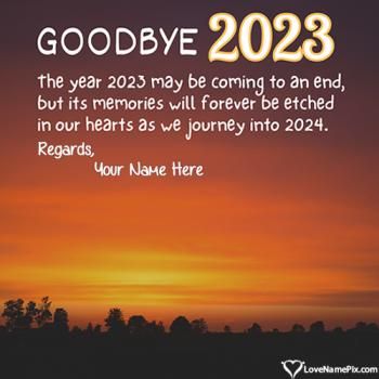 an orange sunset with the words goodbye 203 on it and a silhouette of trees in the background