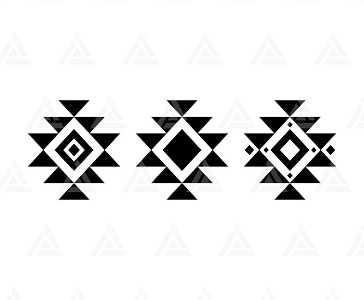 three black and white geometric designs on a white background