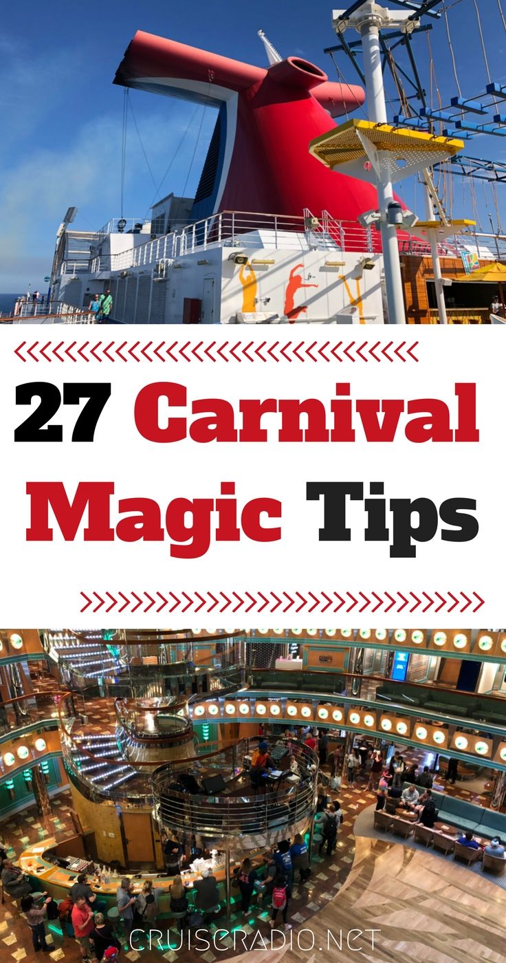 the top deck of a cruise ship with text overlay reading 27 carnival magic tips