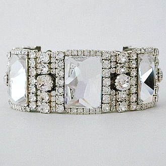 Erin Cole bridal jewelry. Crystal statement bridal bracelet, cuff, also fabulous for black tie affairs. Great Gatsby style, Red Carpet worthy.  Absolutely stunning. Bridal Bracelets, Great Gatsby Style, Pearl Bracelet Wedding, Wedding Bracelets, Stackable Bangles, Gatsby Style, Jewelry Crystal, Bracelet Cuff, Bridal Bracelet