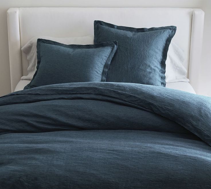 Denim, Belgian, Flax, Linen, Double, Flange, Duvet, Cover, King/Cal. Large Duvet Covers, Ruffle Duvet Cover, Bedroom Vibes, Bedding Linen, Blue Duvet, Linen Duvet Covers, River House, Linen Duvet, Queen Duvet