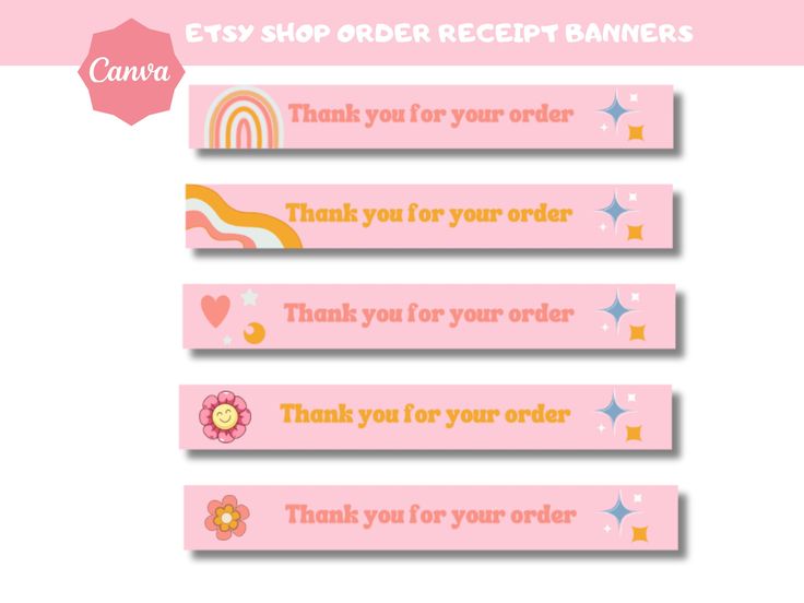 some pink and yellow stickers that say thank you for your order, thank you for your order