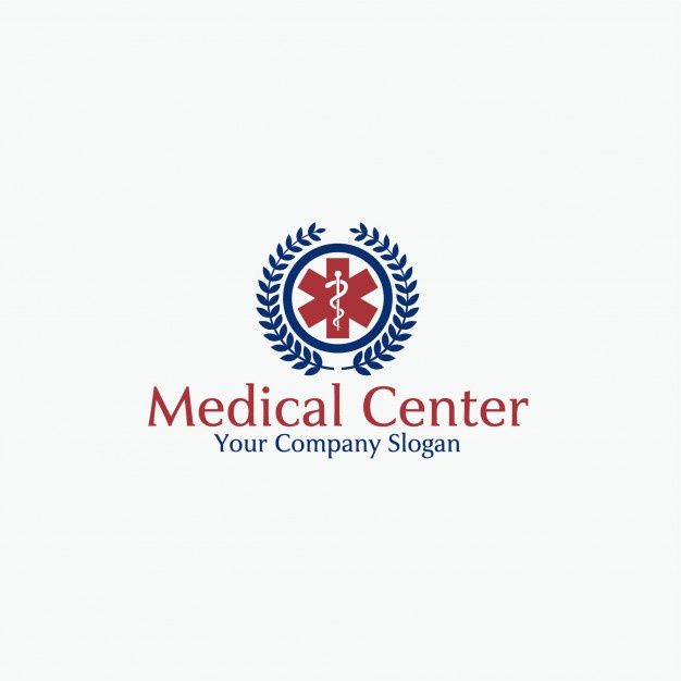 the medical center logo is shown in red and blue, with a wreath around it